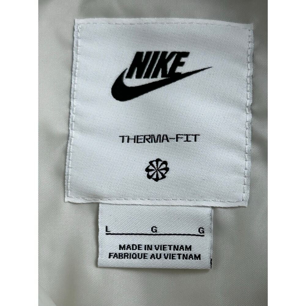 Nike Therma-FIT Hooded Puffer Jacket Women's L Ivory Cream Full Zip Winter Coat - Picture 4 of 7